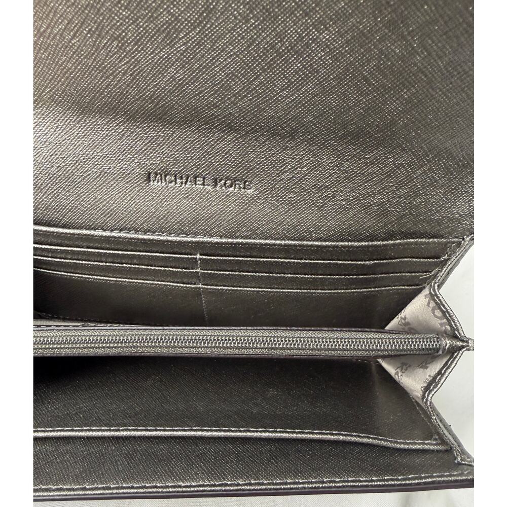 Michael Kors Metallic Taupe Saffiano Leather Wallet Contienental Snap Flap GUC - Picture 7 of 9